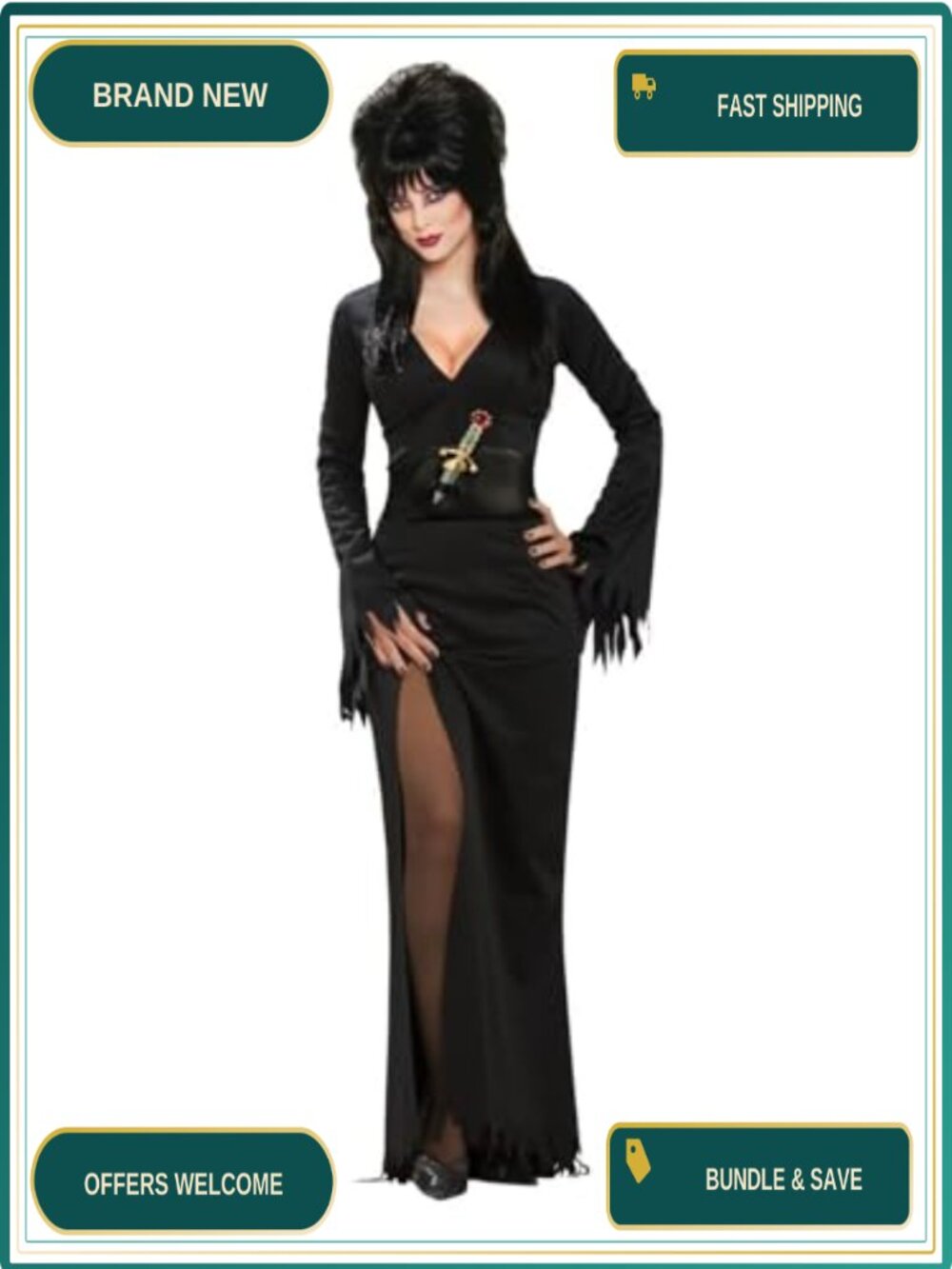 Adult Elvira Costume Dress Belt Dagger TV Theme Halloween
